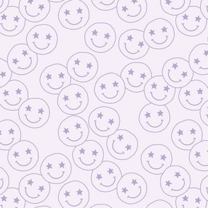 Minimalist boho style starry eyed smileys seventies vintage design purple on lilac