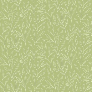 Leaves and Stems Line Work || White on Sage Green Outdoor Oasis Collection by Sarah Price