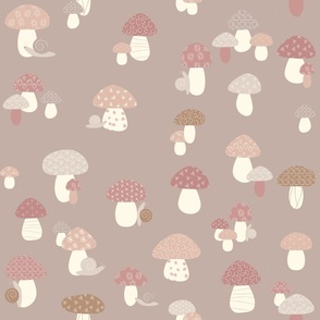 Mushrooms and Snails - pink