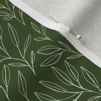 Leaves and Stems Line Work || White on Dark Green Outdoor Oasis Collection by Sarah Price