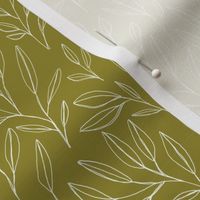 Leaves and Stems Line Work || White on Olive Green Outdoor Oasis Collection by Sarah Price