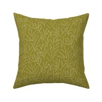 Leaves and Stems Line Work || White on Olive Green Outdoor Oasis Collection by Sarah Price