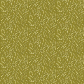 Leaves and Stems Line Work|| Outdoor Oasis Collection || White on Olive Green by Sarah Price