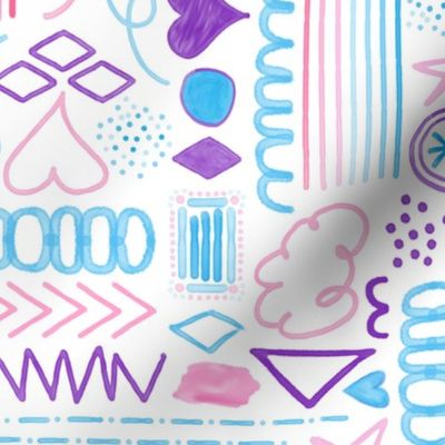 Watercolor Shapes // Pink, Purple, Turquoise // Rotated 90 Degrees Left // Fabric - 515 DPI // Wallpaper - 600 DPI 