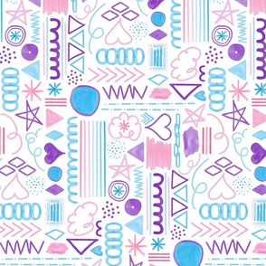 Watercolor Shapes // Pink, Purple, Turquoise // Rotated 90 Degrees Left // Fabric - 515 DPI // Wallpaper - 600 DPI 