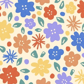 Colorful Block Print Flowers (Large Scale)