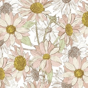 Small Sunflower Line Art Tan Yellow White