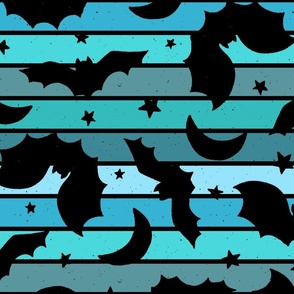 Halloween Bat Silhouettes Retro Stripe Blue - XL Scale