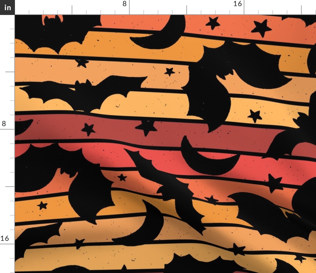 Halloween Bat Silhouettes Orange Retro Stripe - XL Scale