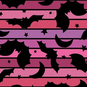 Halloween Bat Silhouettes Retro Stripe Pink - XL Scale