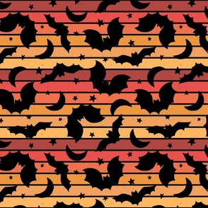 Halloween Bat Silhouettes Orange Retro Stripe - Large Scale