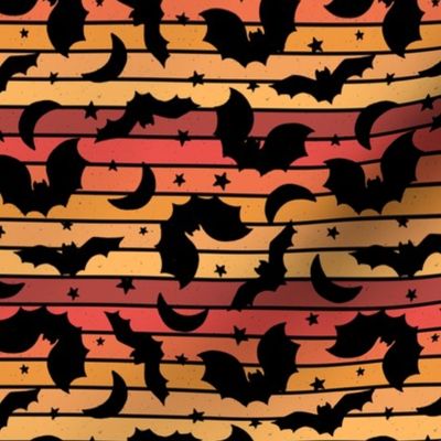 Halloween Bat Silhouettes Orange Retro Stripe - Medium Scale