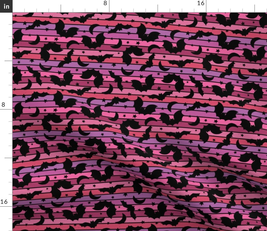 Halloween Bat Silhouettes Retro Stripe Pink - Medium Scale