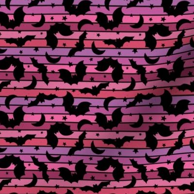 Halloween Bat Silhouettes Retro Stripe Pink - Small Scale