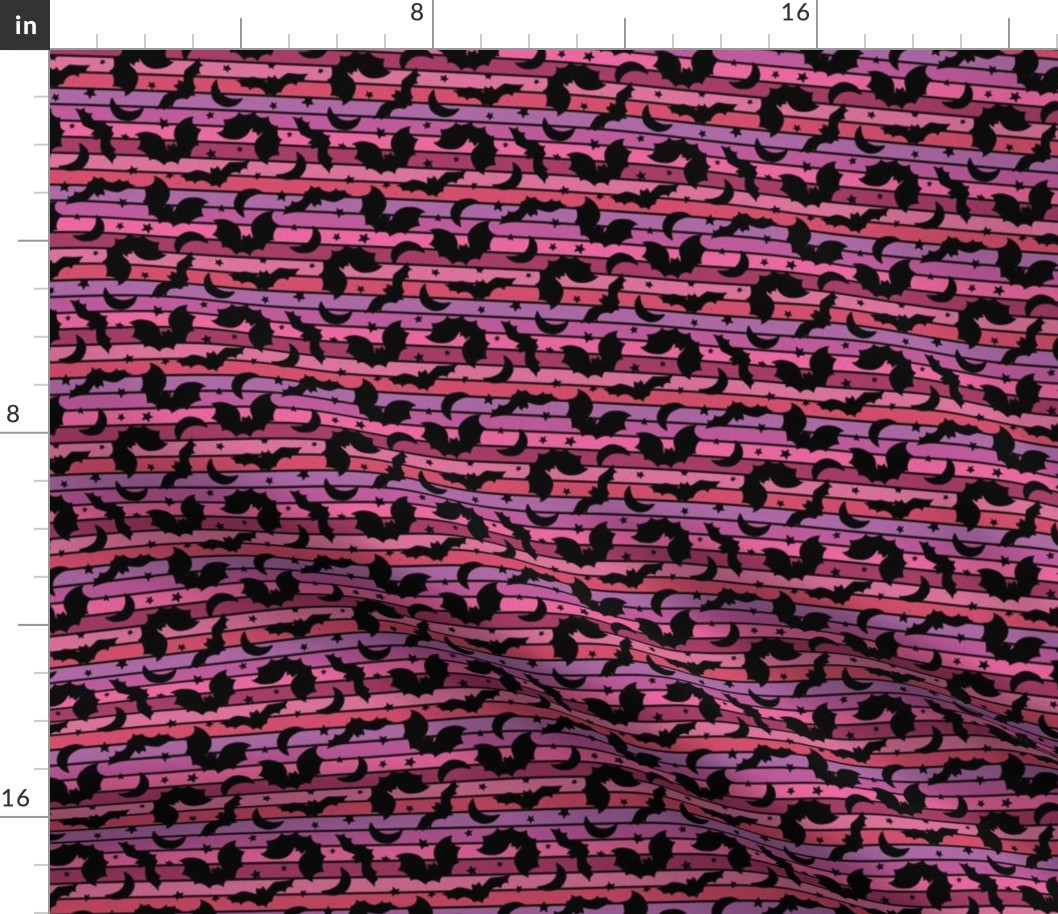 Halloween Bat Silhouettes Retro Stripe Pink - Small Scale