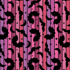 Halloween Bat Silhouettes Retro Stripe Pink  Rotated-Large Scale
