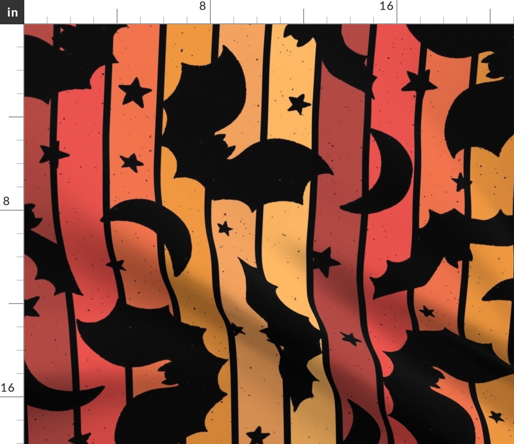 Halloween Bat Silhouettes Orange Retro Stripe Rotated - XL Scale