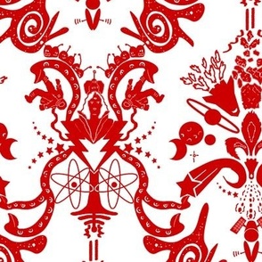 Cosmic Damask Red On White