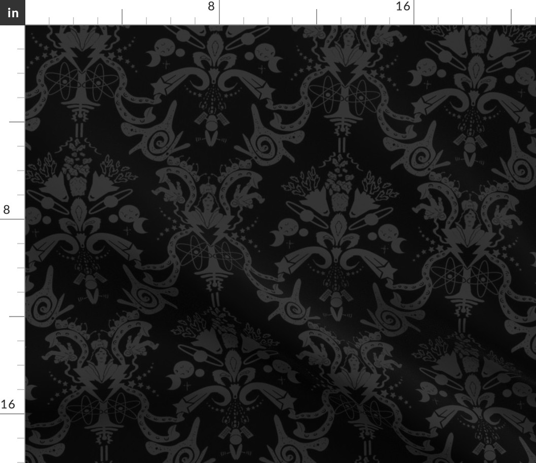 Cosmic Damask Dark Grey On Black