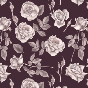 Greyscale Roses with Maroon Black background