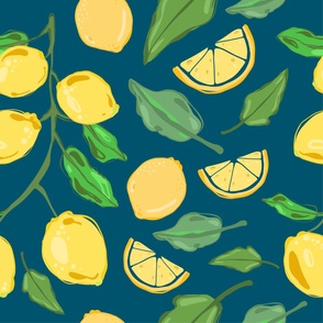 Lemons and Leaves with Blue BG