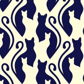 1010 - elegant cats silhouettes, navy
