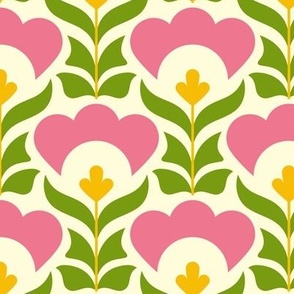 1015 - retro tulips, pink / green