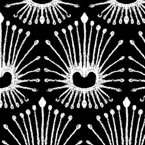 Abstract Peacock Feather White on Black - XL