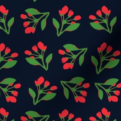 Red flower buds on navy