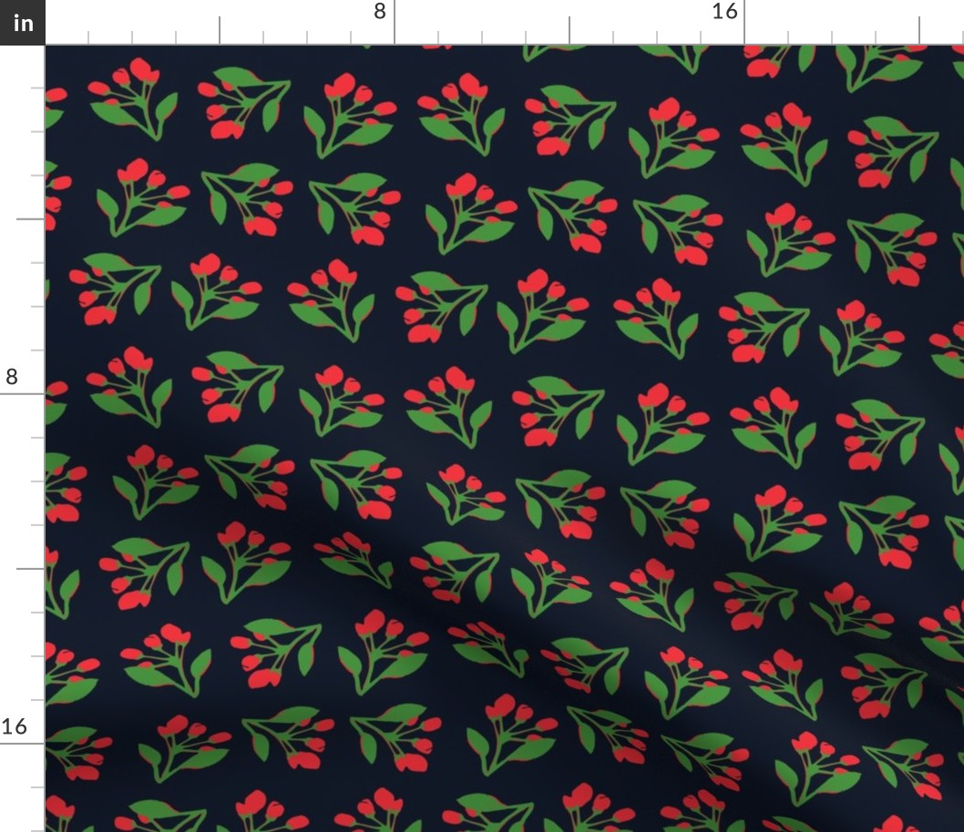 Red flower buds on navy