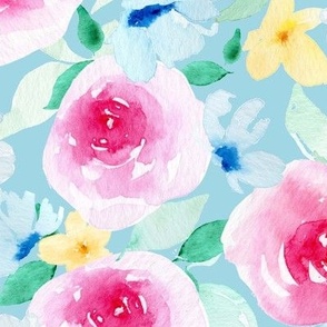 Watercolor Florals- Blue 
