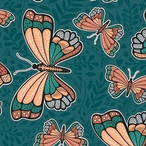 butterfly teal beige brown folkart 12inch