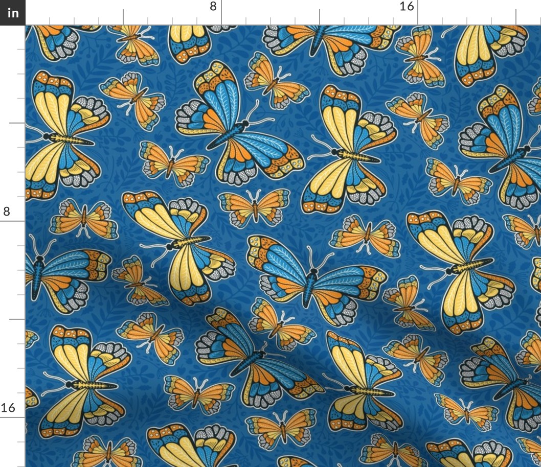 butterfly blue  yellow orange folkart 10.5 inch