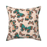 butterfly beige teal brown folkart 10.5inch