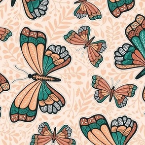 butterfly beige teal brown folkart 10.5inch