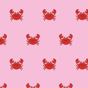 Cute kawai Crabs minimalist beach animals in red on pink