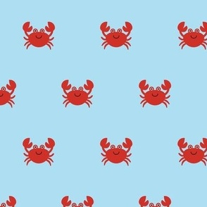 Cute kawai Crabs minimalist beach animals in red on baby blue 