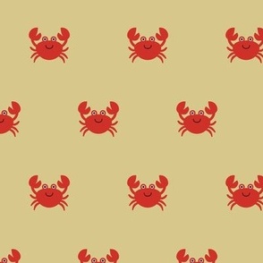 Cute kawai Crabs minimalist beach animals in red on camel beige