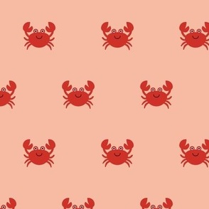 Cute kawai Crabs minimalist beach animals in red on coral