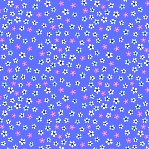 Ditsy daisies pink navy on periwinkle blue Regular Scale by Jac Slade