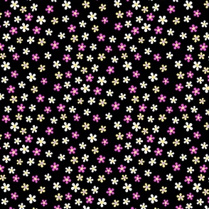 Ditsy daisies Black pink yellow lilac Regular Scale by Jac Slade