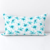 Retro Watercolor Flowers- Aqua