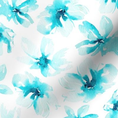 Retro Watercolor Flowers- Aqua