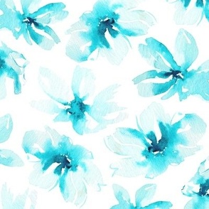 Retro Watercolor Flowers- Aqua