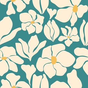 Magnolia Flowers - Matisse Inspired - Teal Blue Green - JUMBO