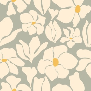 Magnolia Flowers - Matisse Inspired - October Mist Sage / Neutral - MEDIUM