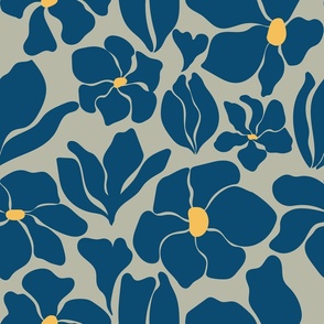 Magnolia Flowers - Matisse Inspired - Teal Blue Green - MEDIUM