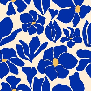 Magnolia Flowers - Matisse Inspired - Klein Blue / Cobalt - MEDIUM