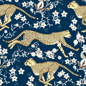 Cheetah Chintz - on navy blue 