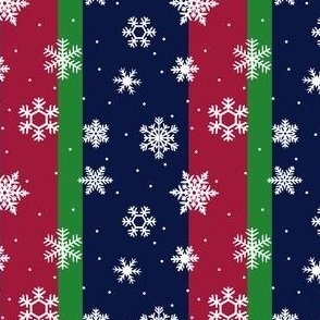 snowflakes with dots on navy blue with redgreen stripes